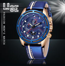 Load image into Gallery viewer, Leather Mens Watches Top Brand Luxury Blue Waterproof Business Watch Relogio Masculino