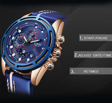 Load image into Gallery viewer, Leather Mens Watches Top Brand Luxury Blue Waterproof Business Watch Relogio Masculino