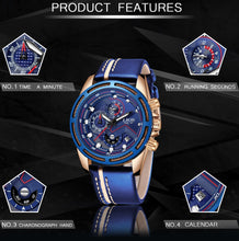 Load image into Gallery viewer, Leather Mens Watches Top Brand Luxury Blue Waterproof Business Watch Relogio Masculino