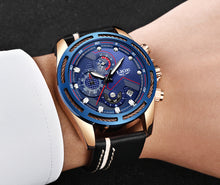 Load image into Gallery viewer, Leather Mens Watches Top Brand Luxury Blue Waterproof Business Watch Relogio Masculino