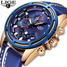 Load image into Gallery viewer, Leather Mens Watches Top Brand Luxury Blue Waterproof Business Watch Relogio Masculino