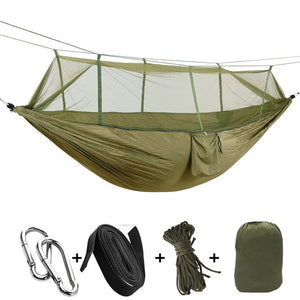army green camping hammock with mosquito net