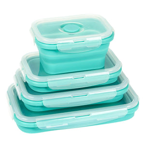 Collapsible Food Storage Containers - 4 Pack Silicone Bento Lunch Boxes, Reusable BPA-Free and Microwave Safe Lunch Containers