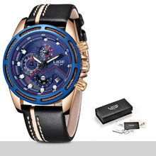 Load image into Gallery viewer, Leather Mens Watches Top Brand Luxury Blue Waterproof Business Watch Relogio Masculino