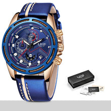 Load image into Gallery viewer, Leather Mens Watches Top Brand Luxury Blue Waterproof Business Watch Relogio Masculino
