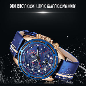 Leather Mens Watches Top Brand Luxury Blue Waterproof Business Watch Relogio Masculino
