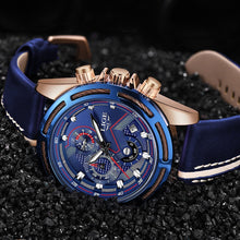 Load image into Gallery viewer, Leather Mens Watches Top Brand Luxury Blue Waterproof Business Watch Relogio Masculino