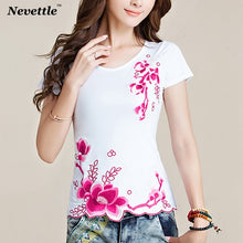 Load image into Gallery viewer, Ladies Tops Cotton Floral Embroidered Tee Shirt Femme Casual Clothes