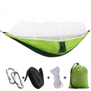 green camping hammock with mosquito net