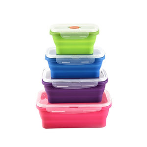 Collapsible Food Storage Containers - 4 Pack Silicone Bento Lunch Boxes, Reusable BPA-Free and Microwave Safe Lunch Containers
