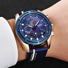 Load image into Gallery viewer, Leather Mens Watches Top Brand Luxury Blue Waterproof Business Watch Relogio Masculino