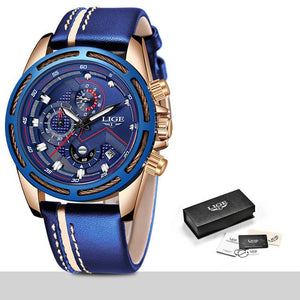 Leather Mens Watches Top Brand Luxury Blue Waterproof Business Watch Relogio Masculino