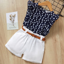 Load image into Gallery viewer, Girls Sets New Spring Summer Floral Children Sleeveless T-shirt+Solid Shorts 2PCS Kids