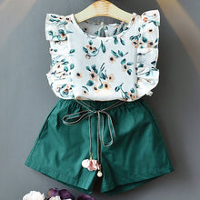 Load image into Gallery viewer, Girls Sets New Spring Summer Floral Children Sleeveless T-shirt+Solid Shorts 2PCS Kids